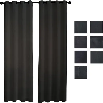 Produktbild von 2er Set Gardinen Vorhänge Ösenvorhang 140*240/250 cm 100% Polyester (Schwarz 78)