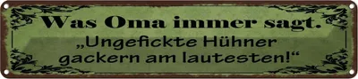 Produktbild von vianmo Blechschild 10x46 cm Ungefickte Hühner gackern am Spruch Zitat