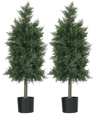 Image de Arbre artificiel en forme de cèdre - Arbre artificiel - Plante artificielle - Conifère artificiel - Branche artificielle - Lot de 2 - Résistant aux UV - Hauteur : 90 cm