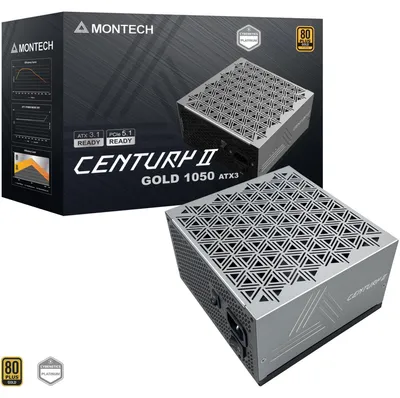 Productafbeelding van CENTURY II 1050 (zilver, 1x high-performance GPU met 12 pinnen, 6x PCIe, kabelmanagement, 1050 Watt)