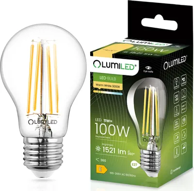 Obrázok produktu pre LED žiarovka E27 A60 11W = 100W 1521lm 3000K Warm 360° FILAMENT LUMILED