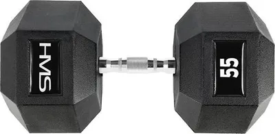 Produktbild von HMS Fitness HEX PRO 55, Kurzhantel mit festem Gewicht, Schwarz, Edelstahl, Stahl, Gummi, 55 kg, 3,4 cm