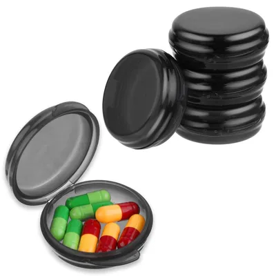 Produktbild von Pillendose Medikamentendose Reisepillendose - 5 Stück - Schwarz - Ø 4 cm - Für Handtasche und Reise