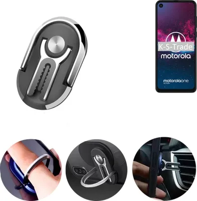 Produktbild von K-S-Trade 3in1 Smartphone-Ring Handy-Ring kompatibel mit Motorola one action Fingerhalterung  Handyring Tischständer Lüftungsgitter-Halterung Tisch