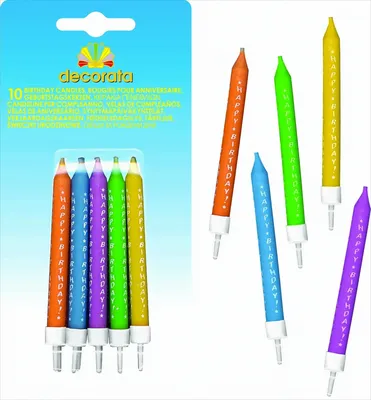 Produktbild von 10 Geburtstagskerzen Happy Birthday mit 10 Haltern | Bunt