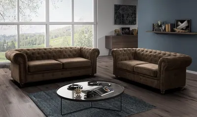 Produktbild von Easy4You Chesterfield Braun Set 3-Sitzer + 2-Sitzer Sofa Sofas für Wohnzimmer Sofagarnituren mit Holzfüße Set Sofas & Couches