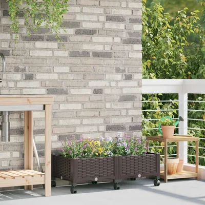 Imagen del producto de Maison Exclusive - Maceta para jardín con ruedas, color marrón, 80 x 40 x 29 cm, fabricada en polipropileno