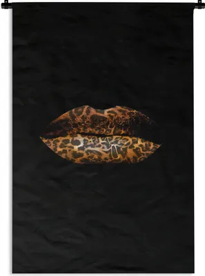 Produktbild von MuchoWow® Wandteppich Wandbehang Lippen - Tigerdruck - Schwarz 90x135 cm Tapisserie Dekoration Wandtuch - Baumwolle - Wandskulptur