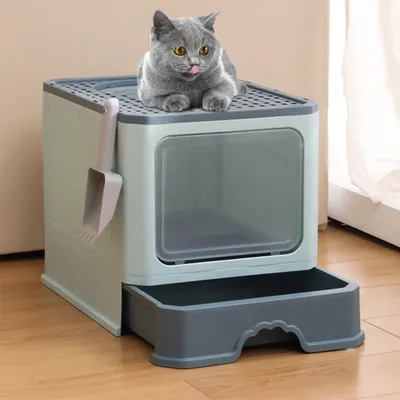 Produktbild von Katzentoilette Katzenklo mit ausziehbarer Schale,faltbar Katzenklo 51x41x38cm Blau