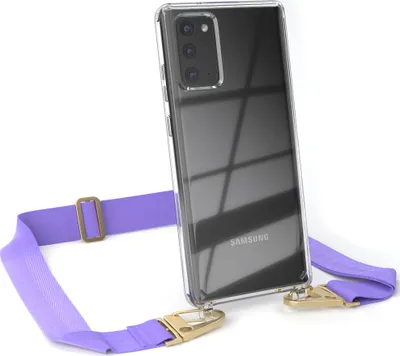 Produktbild von EAZY CASE - Hülle mit Band für Samsung Galaxy Note 20 / Note 20 5G, Handyhülle mit Umhängeband, Silikonhülle transparent, Handykette in Violett