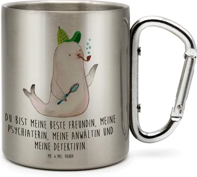 Produktbild von Mr. & Mrs. Panda Edelstahl Trinkbecher Robbe Sherlock - Transparent - Geschenk, thermotasse, Lustige Sprüche, Thermobecher, Isolierbecher, Campingbecher, Teetasse