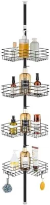 Productafbeelding van PromoHome® Uitschuifbare doucheplank met 4 opbergmanden - Zwart, 44x18x10 cm, verstelbaar van 85 tot 325 cm