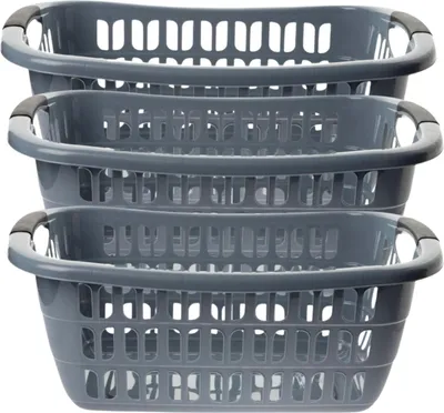 Produktbild von Große Wäschewanne grau, 3er Set, ergonomische Griffe, vielseitig nutzbar