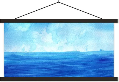 Produktbild von MuchoWow® Textilposter Meer - Aquarell - Himmel 60x30 cm mit schwarzem Rahmen - Textilien