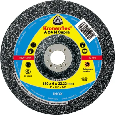 Produktbild von Schruppscheibe INOX. SUPRA. A 24 N. gekröpft.Abm.: 115x6x22.23 mm VPE: 10
