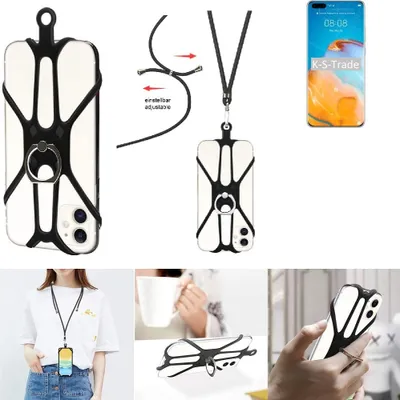 Produktbild von K-S-Trade 3in1 Handykette Handyband Handykordel Halsband Smartphone-Ring Handy-Ring kompatibel mit Huawei P40 Pro Fingerhalterung Handyring