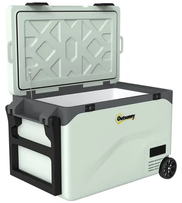 Produktbild von 42,5 Liter Kompressor Kühlbox Leise elektrisch Mini Kühlschrank bis -20℃ Kühlbox mit Bluetooth Rolle Griff Handyhalter