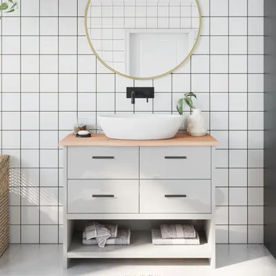 Productafbeelding van Massief Eiken Wastafelblad Onbehandeld voor Badkamer