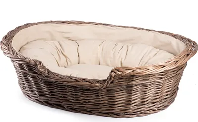 Produktbild von JIPRO® Katzenkorb, Hundebett aus Weide Provence mit beigem Kissen Cherry II. - B 75 x T 57 x H 24(cm)