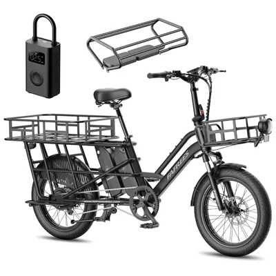 Immagine prodotto di FAFREES FF20 CUV family longtail e-cargo bike - e-bike modulare con doppia batteria e capacità di carico di 200 kg + pompa ad aria Mijia + cestino anteriore + seggiolini per bambini + portapacchi