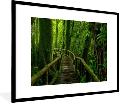 Produktbild von MuchoWow® Gerahmtes Poster Dschungel - Brücke - Moos - Natur - Tropisch 80x60 cm - Poster mit Schwarzem Bilderrahmen Wandposter Rahmen Foto Bilder - Schlafzimmer-Dekorationen - Fotoposter