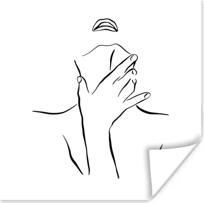 Produktbild von MuchoWow® Poster Abstrakte Strichzeichnung einer Frau mit einer Hand auf ihrem Hals Quadrat 100x100 cm - Babyzimmer