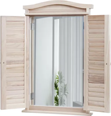 Produktbild von Lustro ścienne Lustro łazienkowe Lustro łazienkowe okno z okiennicami, 71x46x5cm ~ shabby naturalny kolor