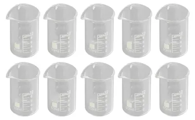 Obrázek produktu pro Kádinka 10 ml, borosilikátové sklo, 10 kusů. Odměrná nádoba, laboratorní kádinka