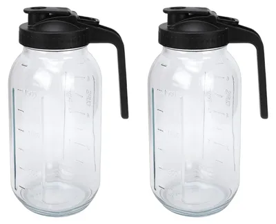Produktbild von Glaskrug Set von 2 - 32 oz Wasserkanne mit Deckel - Auslaufsichere Abdichtung - Breite Öffnung - Ideal für Eistee und Getränke - Leicht zu reinigen