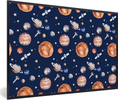 Produktbild von MuchoWow® Gerahmtes Poster Muster - Weltraum - Planeten - Jungen - Mädchen - Kinder - Kinder 90x60 cm - Poster mit Schwarzem Bilderrahmen Wandposter Rahmen Foto Bilder - Fotorahmen - Foto-Plakat