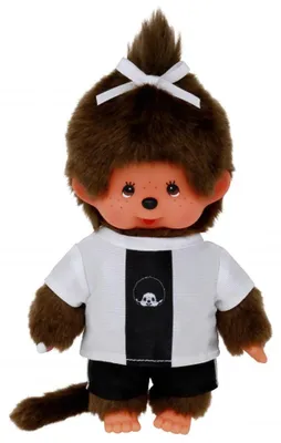 Produktbild von Mädchen im Fußball-Trikot | 20 cm Monchhichi Puppe mit einem Zöpfchen