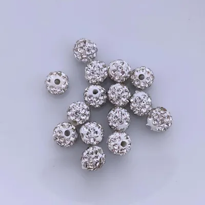 Immagine prodotto di Perline Shamballa, glitter, 8 mm, 15 pezzi, bianco, argento