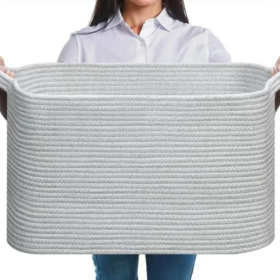 Productafbeelding van Opvouwbare wasmand, 63 liter, katoen, gevlochten, lichtgrijs, 1 stuk