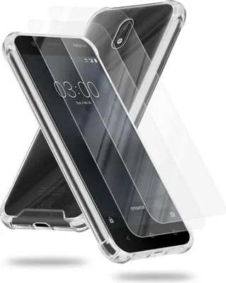 Produktbild von Cadorabo Hülle und 2x Tempered Panzer Folie für Nokia 3 2017 in Transparent Schutzhülle TPU Silikon Glas-Rücken Acryl