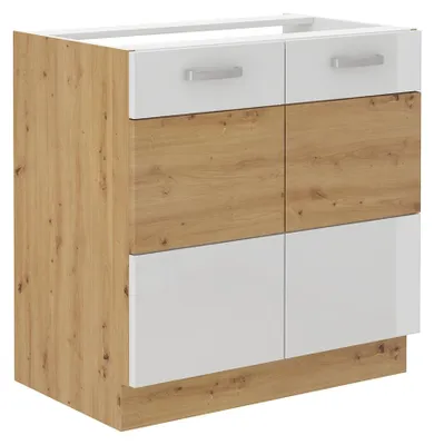 Produktbild von Spülenschrank 80 cm Eiche Artisan + Weiß Hochglanz Küchenzeile Küchenblock Küche