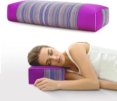 Immagine prodotto di Cuscino in grano saraceno, 48 x 18 cm, con cerniera, rivestimento in cotone, supporto per il collo, colore viola, ideale per i viaggi