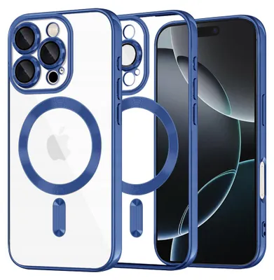 Produktbild von Techsuit Luxury Crystal Back Cover Hülle mit MagSafe für Apple iPhone 16 Pro - Transparent/Dunkelblau