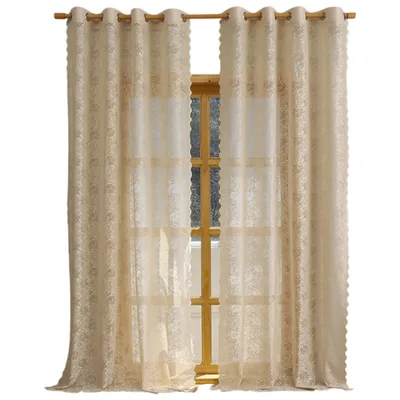 Produktbild von 2 Stk Spitzenvorhänge mit ösen, Voile Durchscheinende Vorhang, Blumenspitze Gardinen, Beige 130x160cm