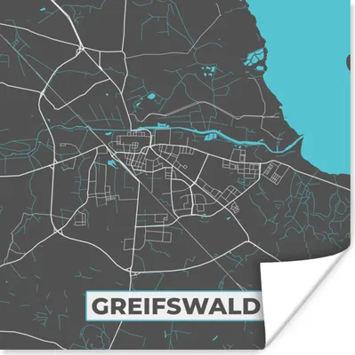Produktbild von MuchoWow® Poster Deutschland - Blau - Greifswald - Stadtplan - Karte 75x75 cm - Wand Dekoration