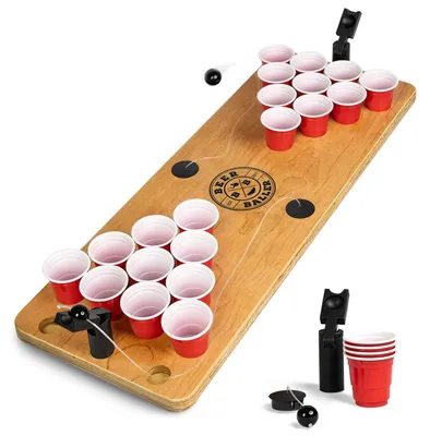 Produktbild von Shot Pong Trinkspiel - Mini Beer Pong Set aus Holz mit 24 Bechern