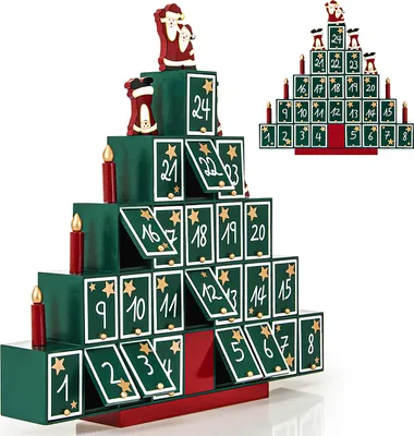 Produktbild von Spielwerk Adventskalender Holz Pyramide, nachhaltig, wiederverwendbar, zum Selbstbefüllen für Kinder, 24 Türchen, Dekoration. Maße: 45.5x45x7 cm, 5.3x6.9x7.2 cm, 4.6x6.6x6.4 cm