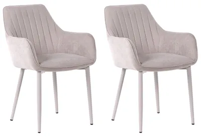 Produktbild von BELIANI Esszimmerstuhl 2er Set Beige Stoff mit Metallbeinen Armlehnen Retro Design Polsterstuhl Wohnzimmer Esszimmer Ausstattung