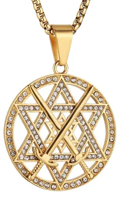 Productafbeelding van Hexagram Ketting met Zegel van Salomo van RVS voor Mannen