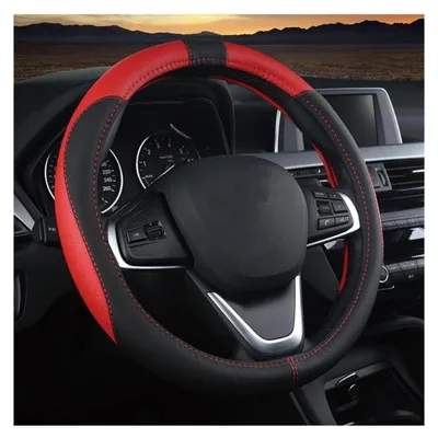 Immagine prodotto di Copertura per volante auto, in microfibra effetto pelle, sportiva, antiscivolo, 38 cm, nera/rossa
