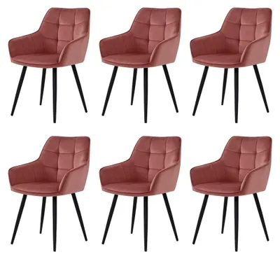 Produktbild von Esszimmerstuhl 6er Set, Küchenstuhl, Polsterstuhl mit Metallbeinen, Gepolsterter Sitz aus Samt, Belastbarkeit bis 120 kg, für Esszimmer und Küche, Rosa
