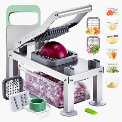 Produktbild von All-in-1 Gemüseschneider mit 8 Edelstahlklingen – Mandoline, Käsereibe & Küchenhobel mit Behälter aus Edelstahl