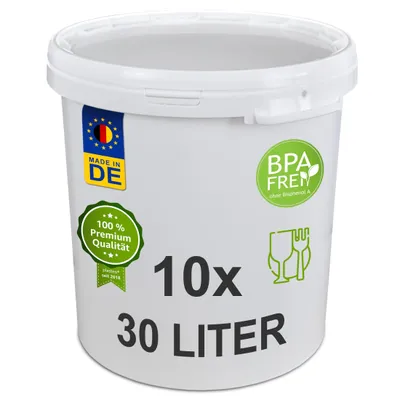 Produktbild von plasteo Plastikeimer Leereimer Kunststoffeimer Weiß (10 St, 30 Liter)