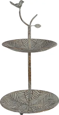Produktbild von Clayre & Eef 2-Schicht-Etagere Ø 26x48 cm Grün Braun Metall Vogel