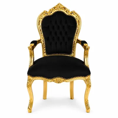 Produktbild von Barockstuhl Barock Stuhl Armlehne Schwarz Gold Stoff Esszimmer Wohnzimmer Büro Flur Schminkstuhl Klassisch Premium Luxus Modern Retro Royal Antik Stil