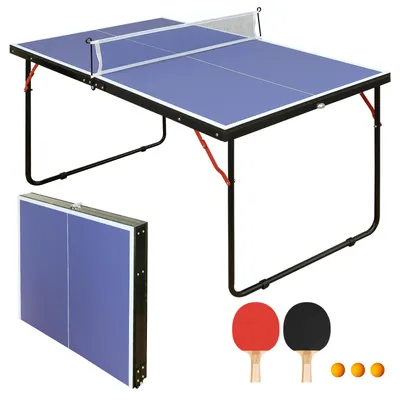 Produktbild von Faltbarer Tischtennistisch 137 cm, tragbar mit Netz, 2 Schläger & 3 Bällen, Indoor & Outdoor, leicht verstaubar